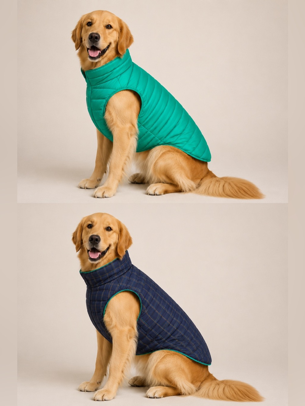 BOOTS & BARKLEY Reversible Puffer Vest XL Dog Coat NEW Green Navy Plaid Winter
